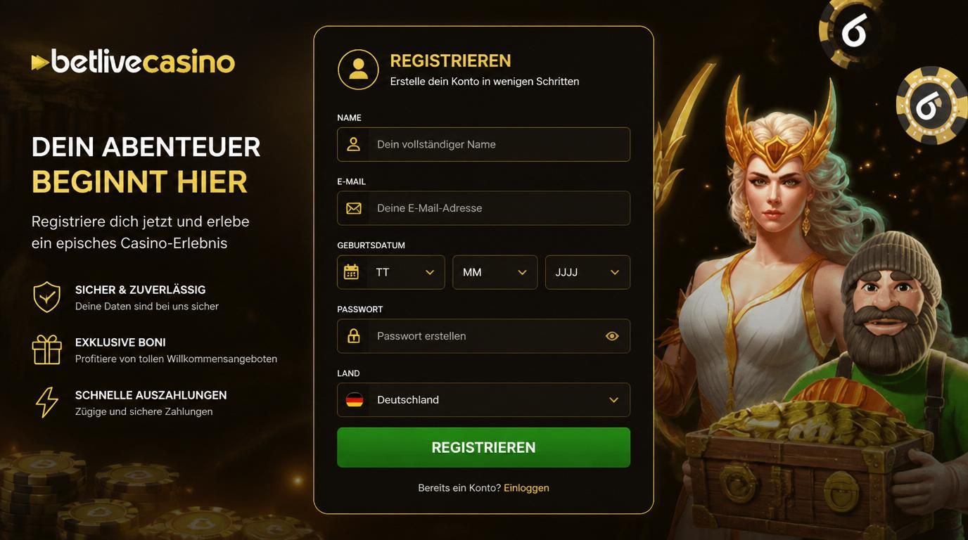 Ein deutsches Registrierungsformular auf der Betlive Website.